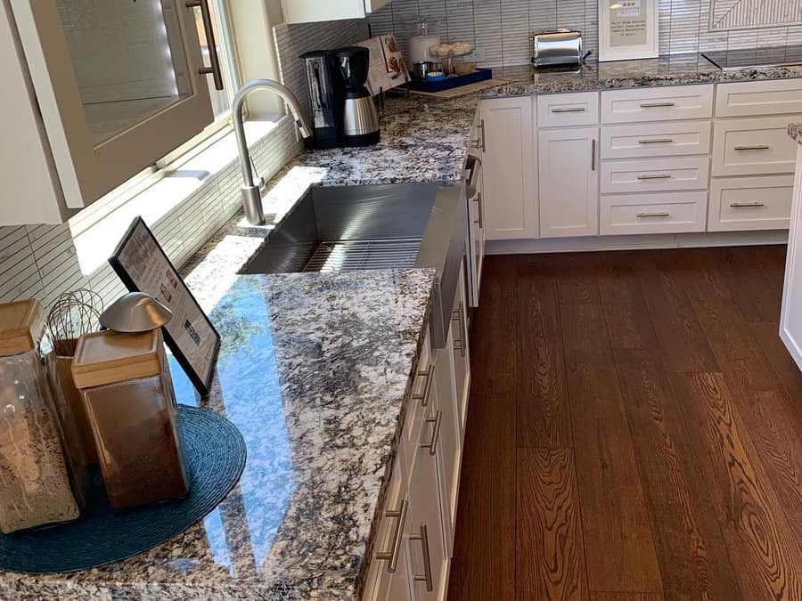 Wood-look tile flooring laid through an open living space